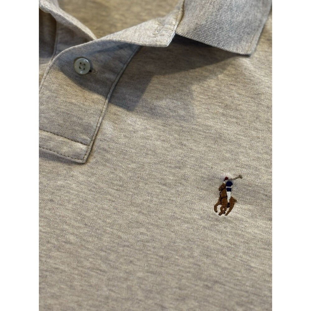 Polo Ralph Lauren Men's Beige Polo Shirt Flesh Pony Long Sleeve Size Large